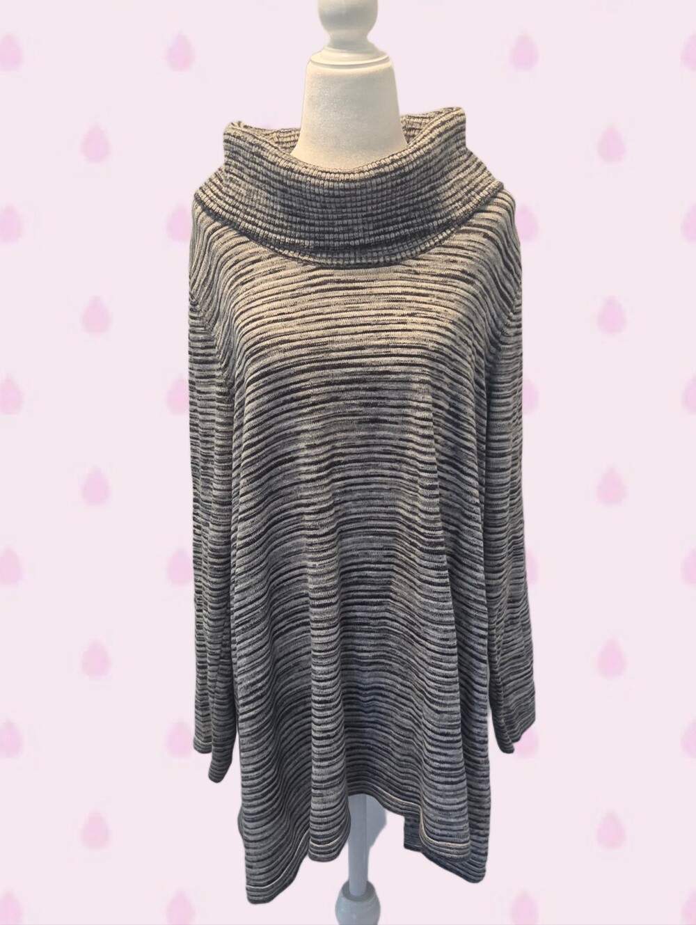 Eight Eight Eight Cowl Neck Relaxed Flowy Striped Casual Cozy Tunic Sweater XL